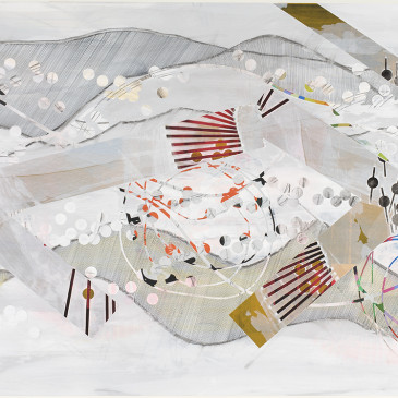 BLAZE 210 - 2015, acrylic, watercolor, graphite, ink, artist tape, correction Tape on paper, 30 X 65 inches (AVAILABLE)