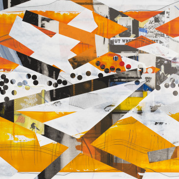 BLAZE 218 - 2015, acrylic, found paper, watercolor, graphite, ink on paper, 30 X 65 inches (AVAILABLE)