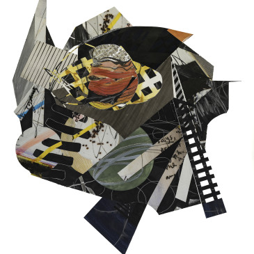 ALLEGORY 1 - 2018, acrylic, watercolor, india ink, graphite, uv archival pigment prints, collage on Arches paper, 55 H X 48 W inches (SOLD)