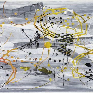 BLAZE LINE PAINTING 2 - 2019 acrylic, found paper, watercolor, graphite, ink on paper, 41.5 H X 75 W inches (AVAILABLE)